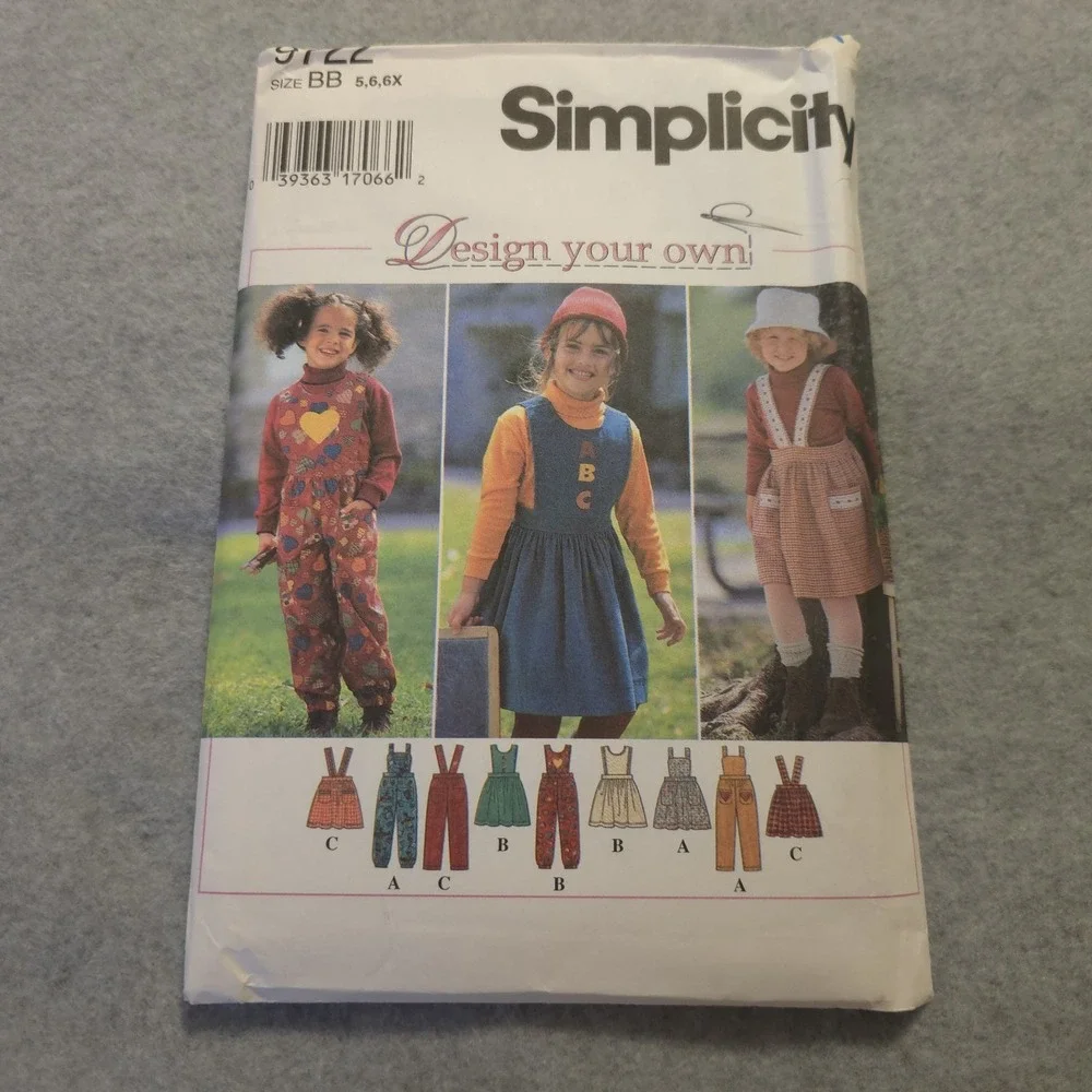 Simplicity 9722 Girls Jumper Overalls Pattern 5-6-6X Vintage 90s DIY Clothes